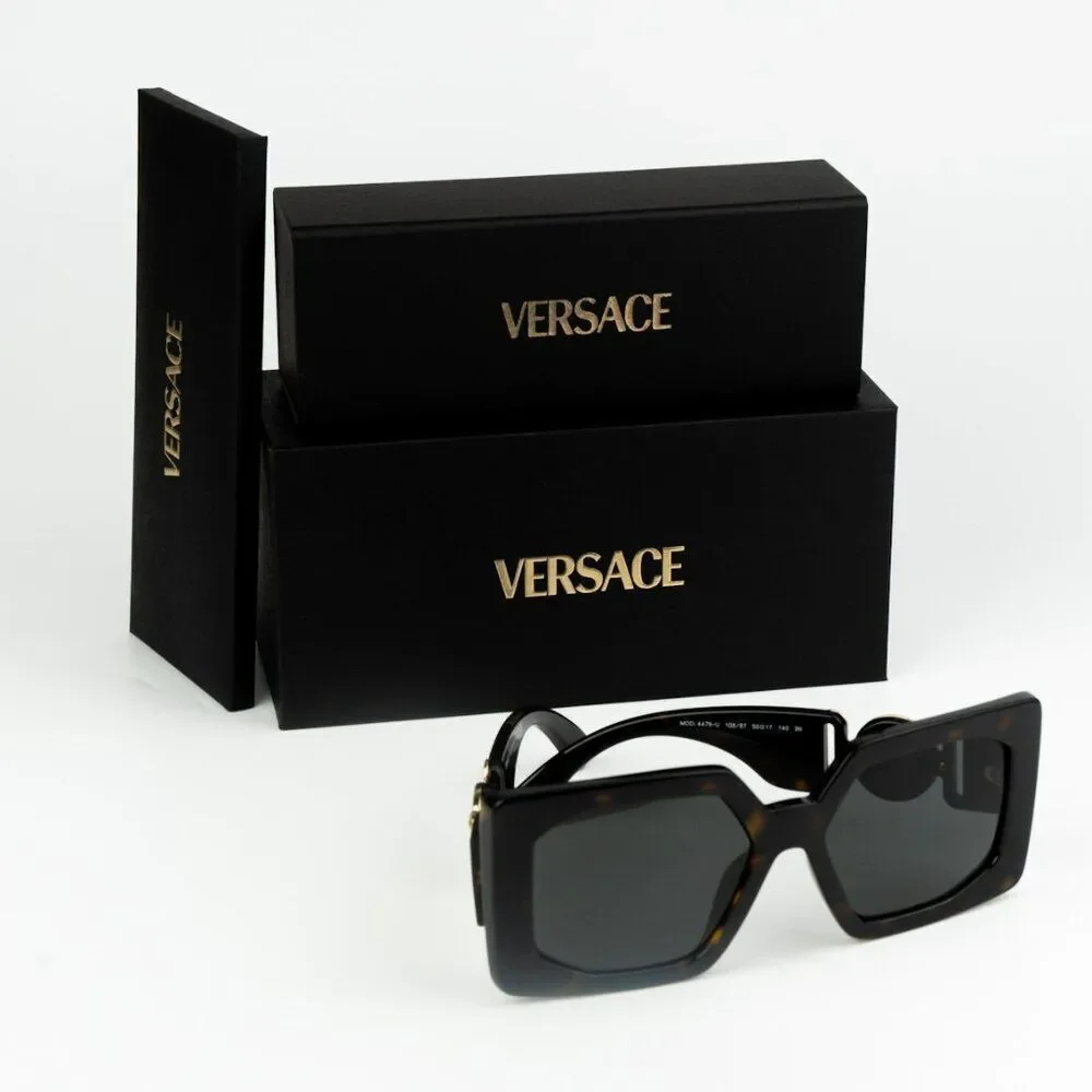 NEW Versace VE4478U 108/87 Havana Dark Grey Square Women Sunglasses
